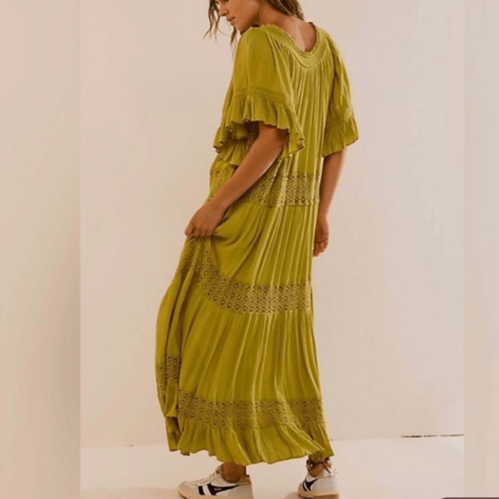 New ! See Listing Rare Free People Boho Olive Green Maxi Dress